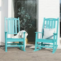 VEIKOUS Outdoor Rocking Chair Set, HDPE Porch Rocker w/ High Back for Backyard, Garden, Balcony, Blue