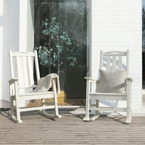 VEIKOUS Outdoor Rocking Chair Set of 2, Wood Porch Rocker Set w/High Back Indoor, White
