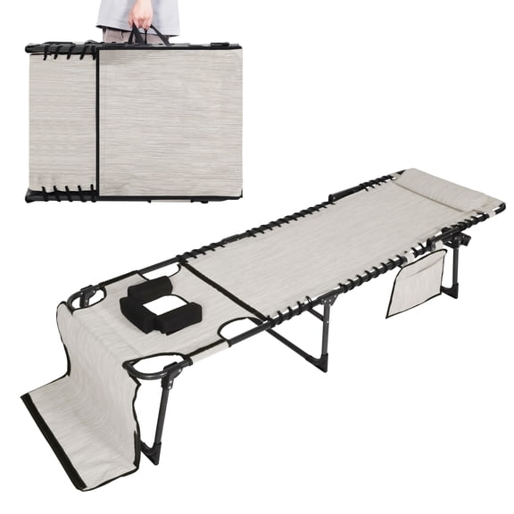 VEIKOUS Outdoor Lounger, 5-Position Adjustable Patio Lounge Chair with Face Hole, Pillow, Pocket, Cream White