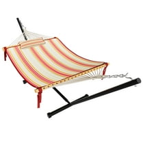 VEIKOUS Two Person Hammock 12FT with Stand and Pillow for Outdoor, Red