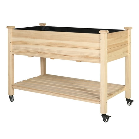 VEIKOUS Wood Raised Garden Bed, Planter Box w/ Drainage Holes and 4 Wheels for Herbs and Vegetables