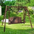 thumbnail image 1 of VEIKOUS Wooden Porch Swing Outdoor with A-Frame, 2 Person log Loveseat Swing for Patio, Rustic, 1 of 8