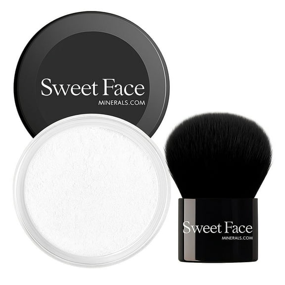 Veil Primer Powder with Kabuki Brush Mineral Makeup Setting & Mattifying Loose Powder for Combination, Oily, and Sensitive Skin, 2pc Set