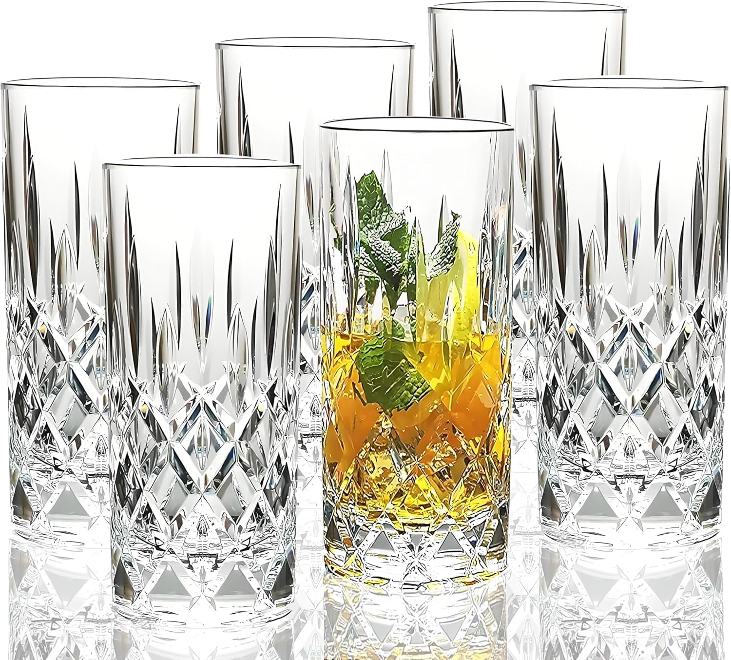 VEILEDGEM Acrylic Highball Glasses 13.5 oz, Unbreakable Durable 