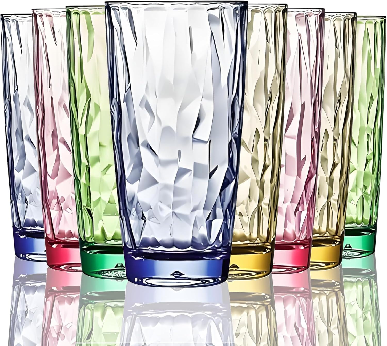 VEILEDGEM 15 Oz 8-Piece Premium Unbreakable Drinking Glasses Plastic ...