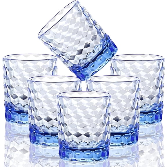 VEILEDGEM 8 oz Shatterproof Blue Juice Glasses (Set of 6)