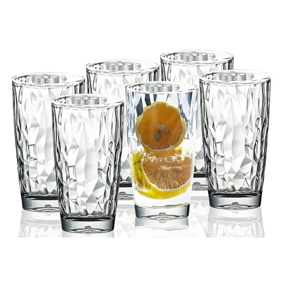 VEILEDGEM Unbreakable Drinking Glasses Tritan Plastic Tumblers Dishwasher Safe BPA Free Small Acrylic Juice Glasses for Kids Plastic Water Glasses (15 Oz 6 Pieces Clear)