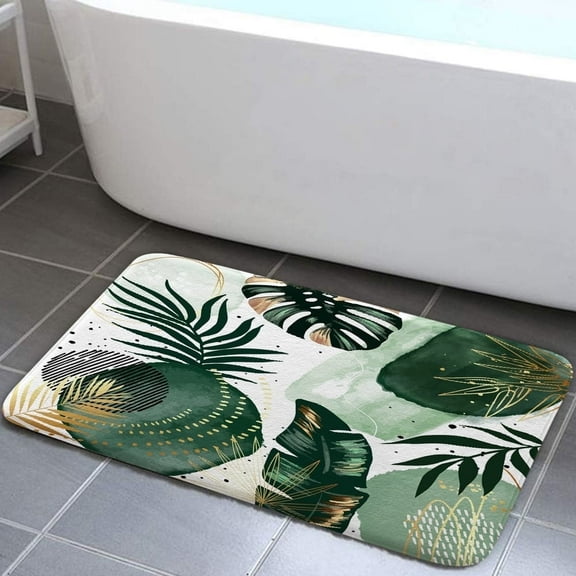 VEIVIAN Floral Green Flannel Bath Rug, 16" x 24", Skid-Proof