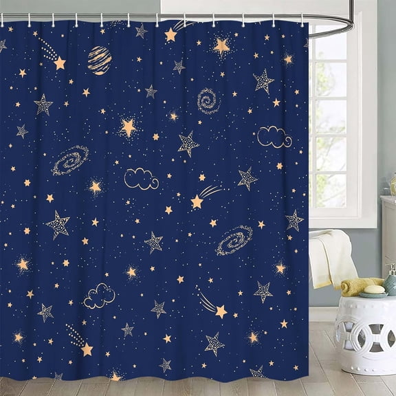 VEIVIAN Star Shower Curtain, Star Celestial Shower Curtain for Bathroom, Fantasy Galaxy Starry Night Cloud Universe Planet Bath Curtains Waterproof Polyester Fabric with 12 Hooks, 72x72 Inch