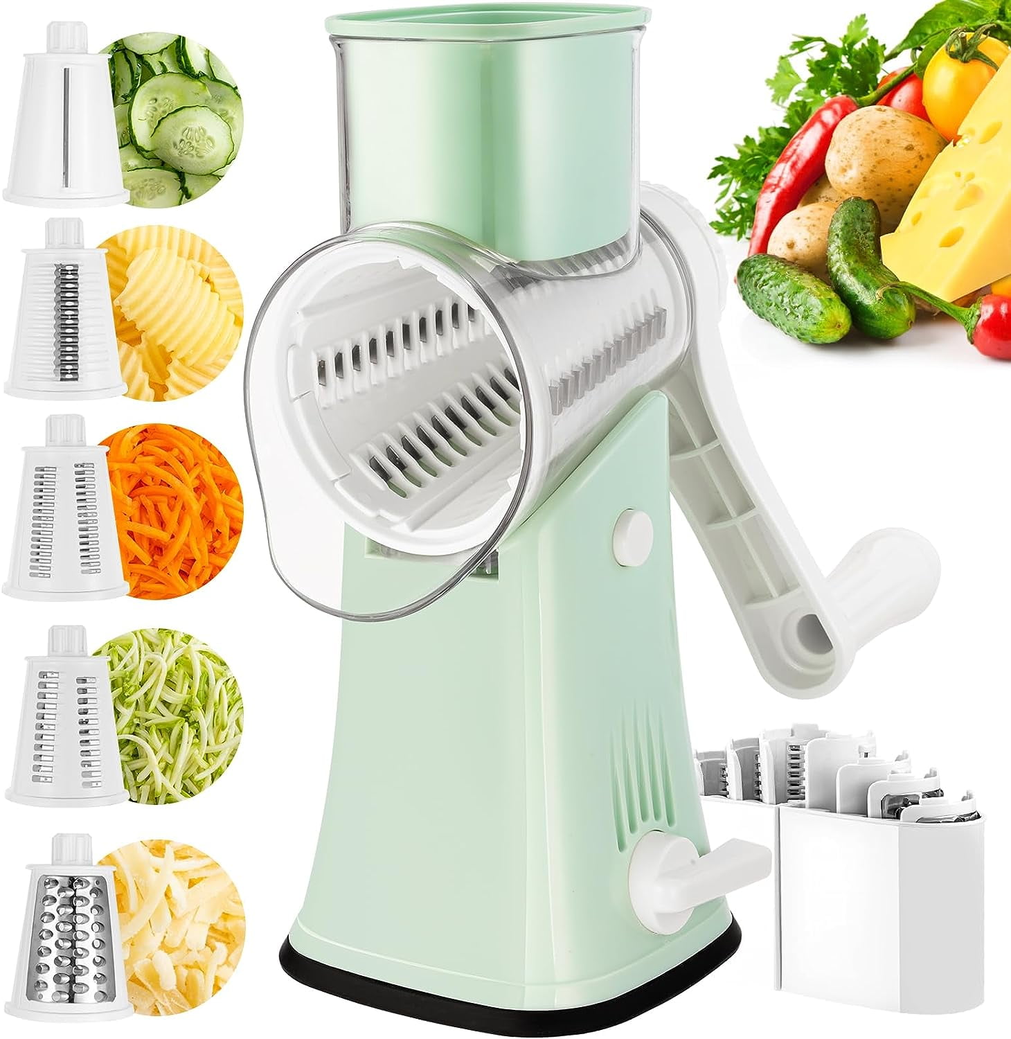 Manual Rotary Cheese Grater with Handle - Green, New