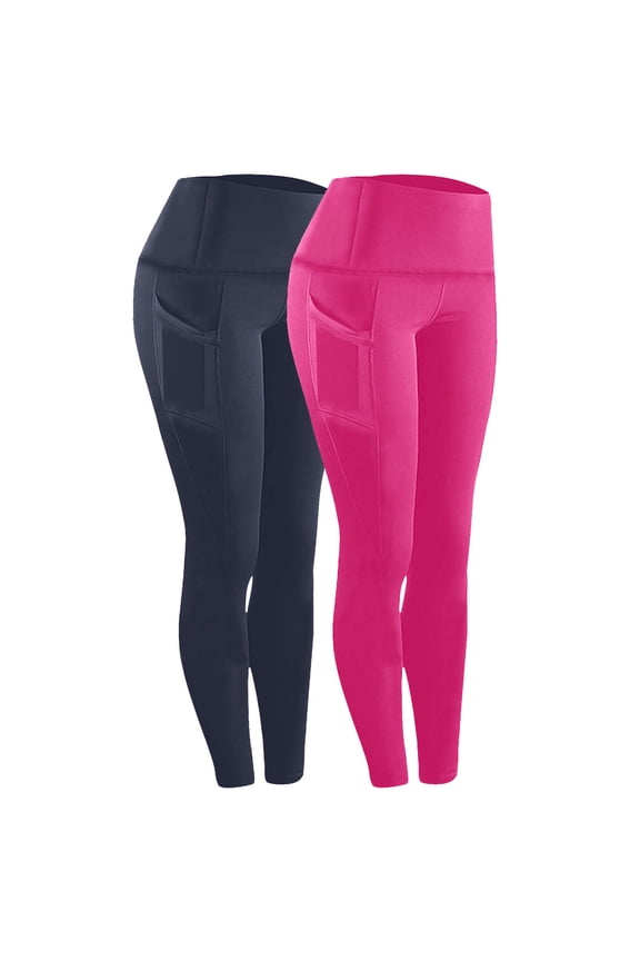 2 Pack Sports Leggings for Women High Waisted Tummy Control Tight Yoga Pants with Inner Pocket Stretch Plus Size Athletic Leggings