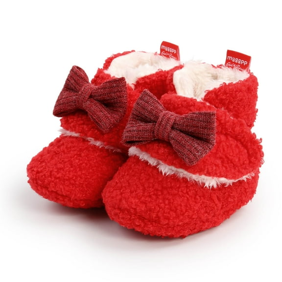 VEKDONE 2023 Christmas Infant Kids Girl's Boots Baby Soft Cotton Shoes Toddler Bow-Knot Warm Shoes