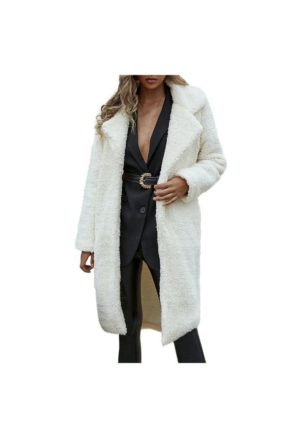 2023 Clearance Coats for Women Plus Size, Womens Solid Long Sleeve Lapel Coat Teddy Faux Fur Winter Jackets Sweatshirt Outwear