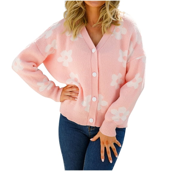 VEKDONE 2023 Clearance Cropped Button Cardigan Jackets for Women, Winter Fuzzy Open Front Sweater Coat, Knitted Long Sleeve Crop Outwear Top, Fluffy Short Coat