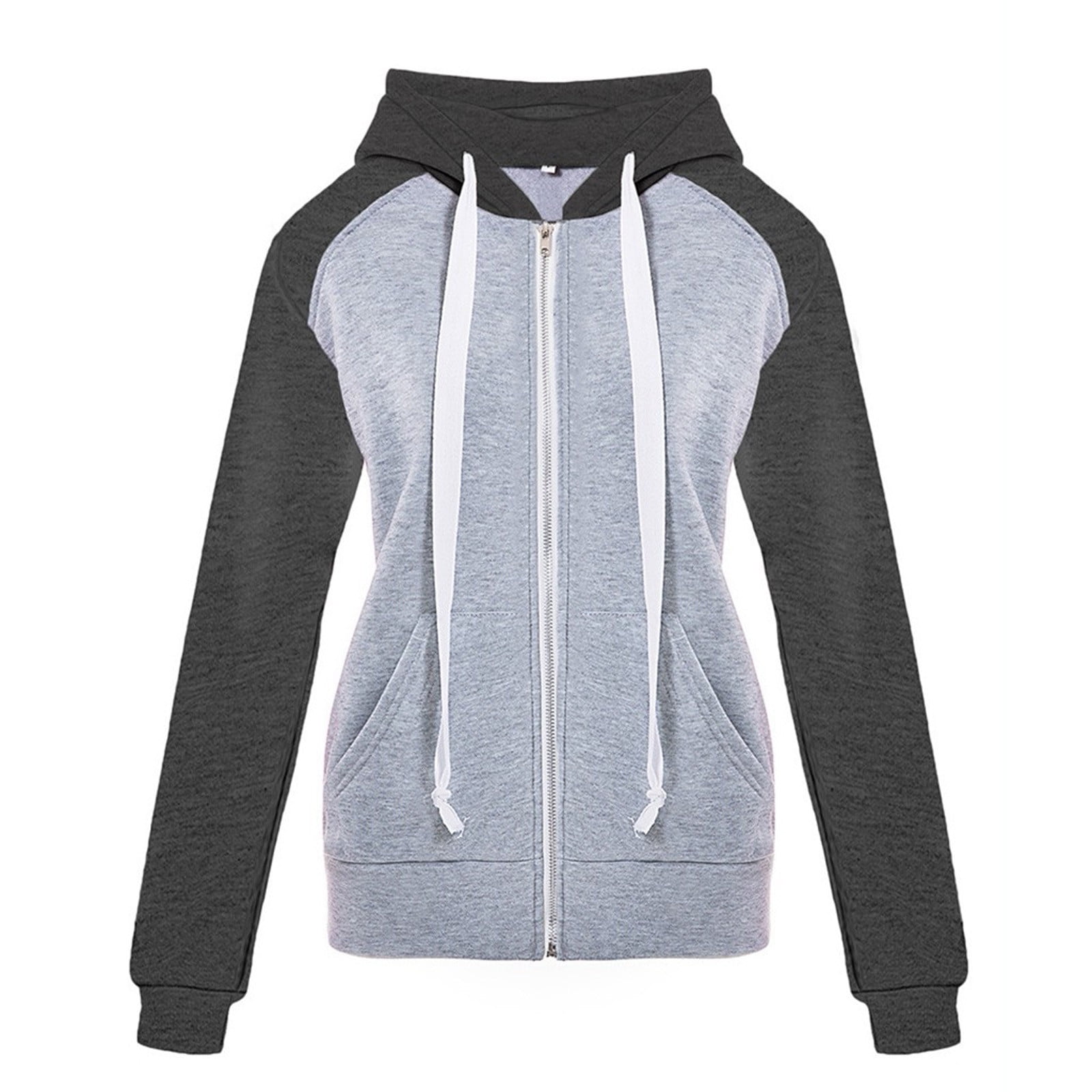 VEKDONE 2023 Clearance Hoodies for Women Color Block Hooded Sweatshirt Basic ZipUp Jersey