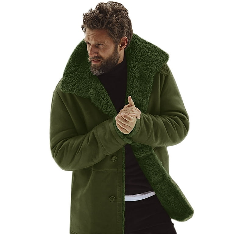 Mens Faux Fur Hoodie Zipper Casual Jacket Winter Warm Outwear