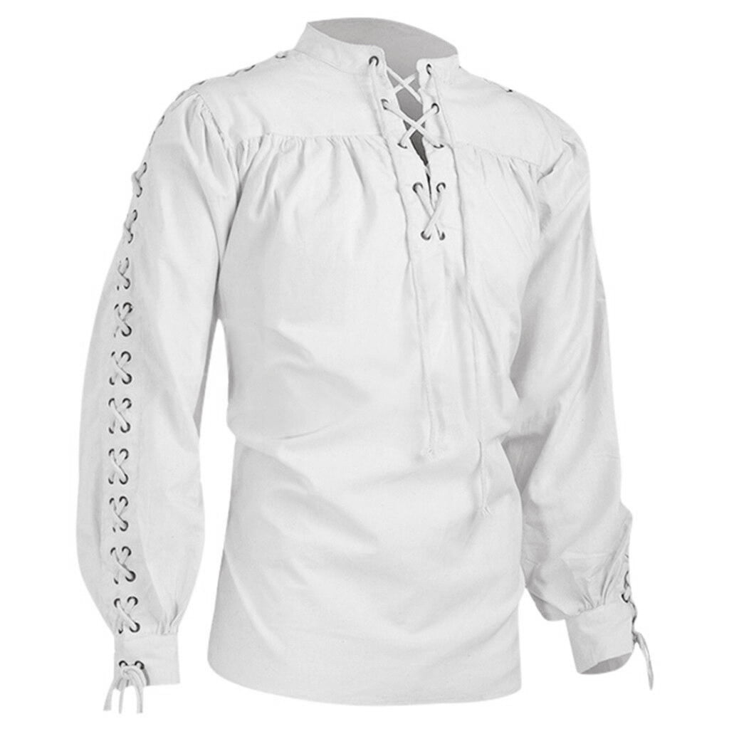 Men's Pirate Shirt with Ruffled Lace up Front and Cuffs in Red, Black or  White