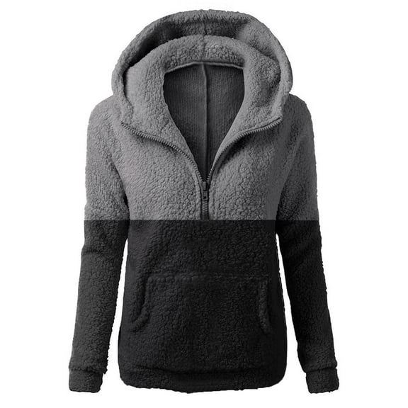VEKDONE 2023 Plus Size Plush Hoodie Sweater for Women Trendy Half Zipper Color Block Sweatshirt with Pockets Casual Long Sleeve Slim Tunics Tops Fall Winter Warm Comfy Hooded Pullover