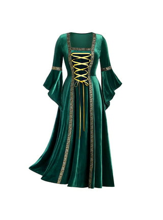 Medieval Elven Traditional Irish Dress for Women Victorian Gothic  Renaissance Corset Skirt (Green and Black, S)