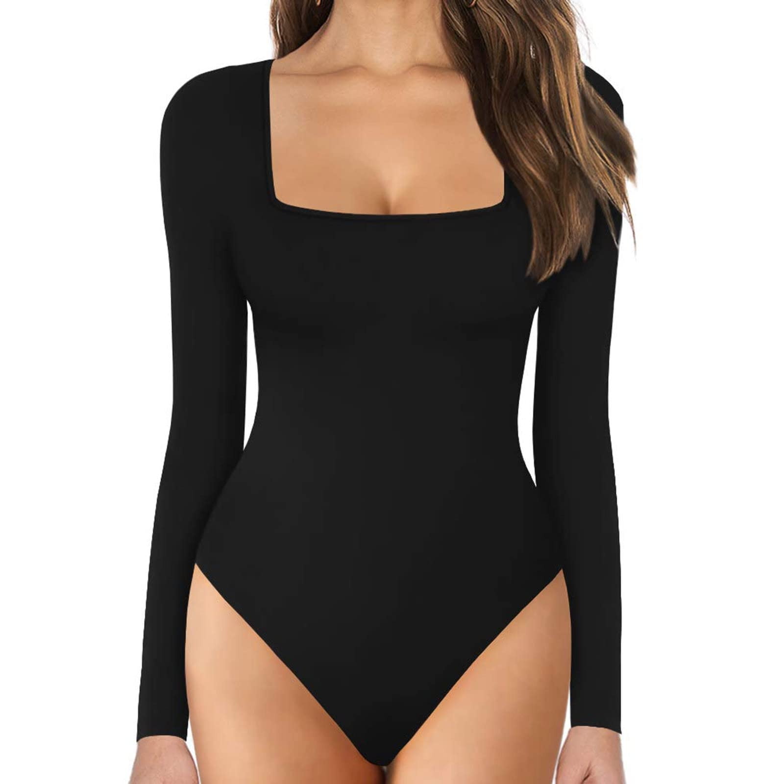 VEKDONE 2024 Clearance Women Tummy Control Bodysuits Elegant Square Neck  Long Sleeve Bodysuit Rumpers Sexy V Neck Tops, Summer Casual Swimsuit for  Women for Vacation 