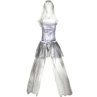 Ddapj pyju Ghost Corpse Bride Costume for Women,2023 Halloween Vintage Gothic Corset Floor Length Dress Lace Mesh Splice Ball Dresses with Veil