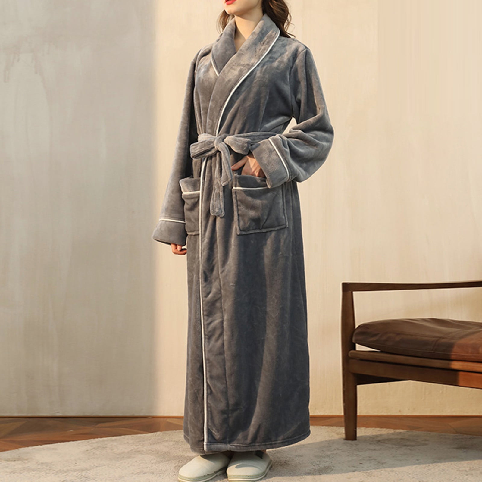 VEKDONE 2024 Clearance Women's Long Robe Plus Size Fuzzy Fleece Housecoat Maxi Full Length Plush