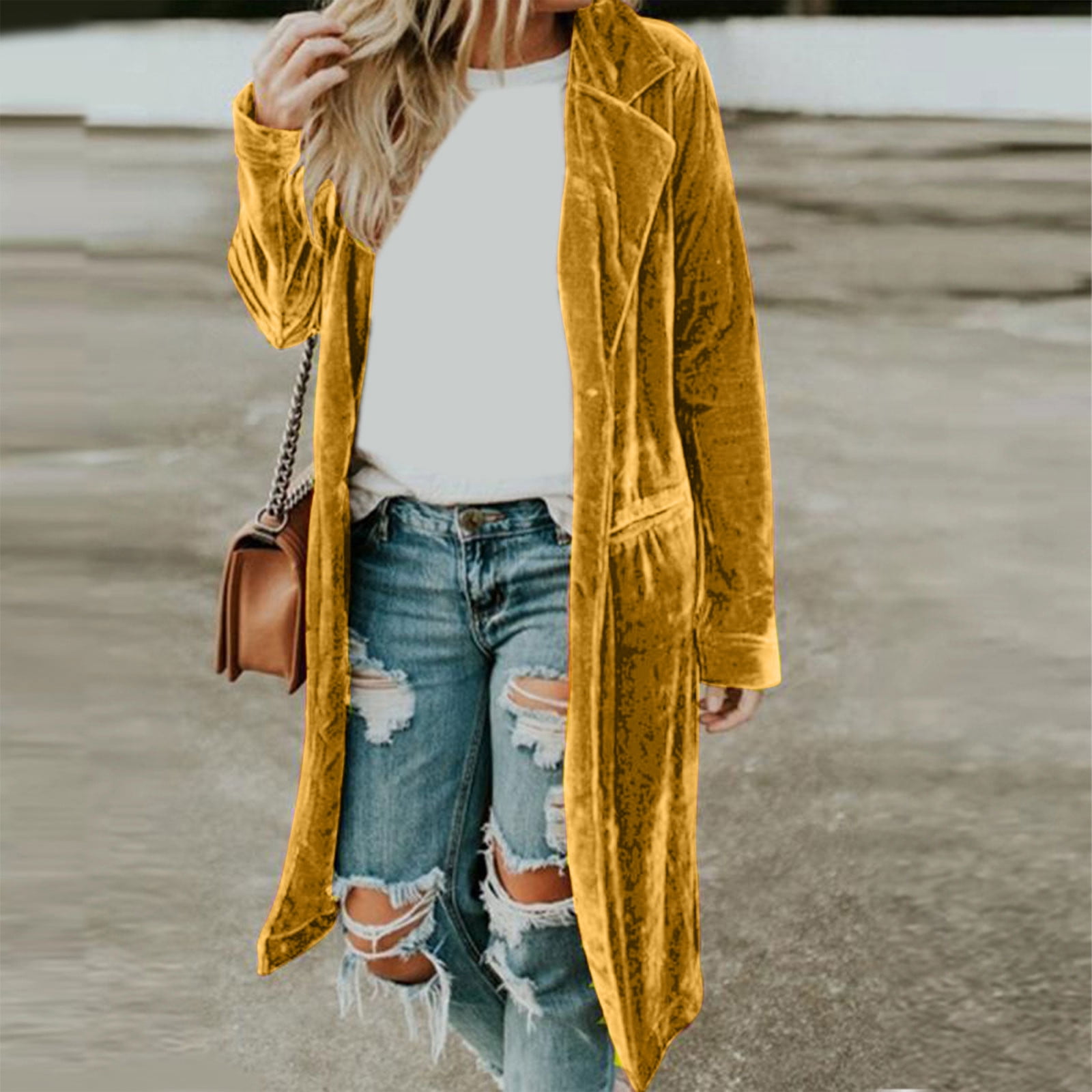 VEKDONE 2023 Clearance Women's Long Velvet Cardigan Open Front Vintage Outerwear Maxi Long