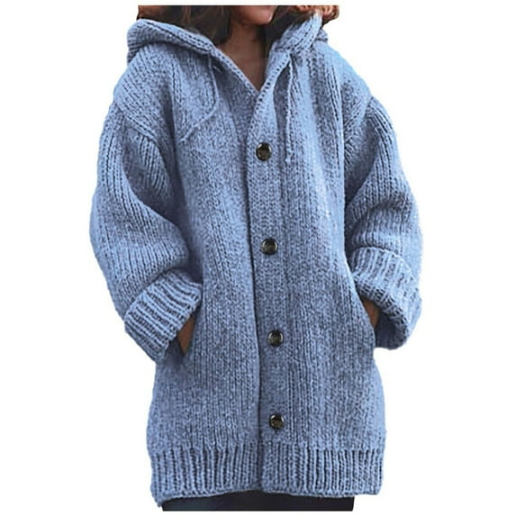 VEKDONE 2025 Clearance Women's Mid-weight Thicken Long Sleeve Button Down Casual Knitted Jacket Plus Size Hooded Cardigan Sweaters, Women 2025 Casual Jacket