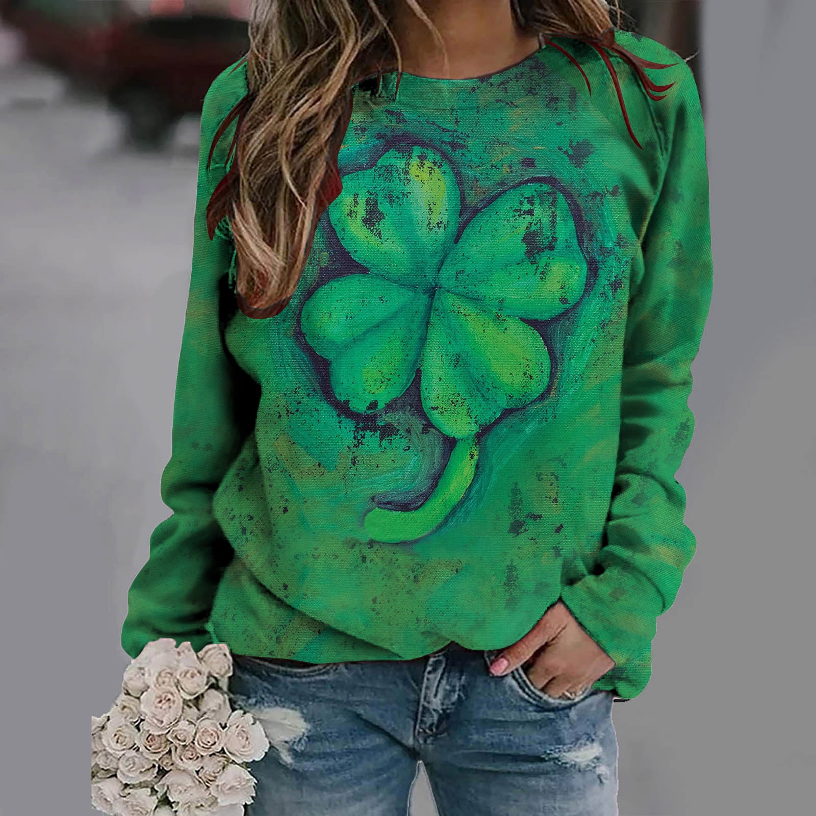 VEKDONE Casual Sweatshirts for Women 2024 Clearance Irish Clover Graphic  St. Patrick's Day Pullover Tops Casual Long Sleeve Crewneck Loose Fit  Blouse A Green XL 