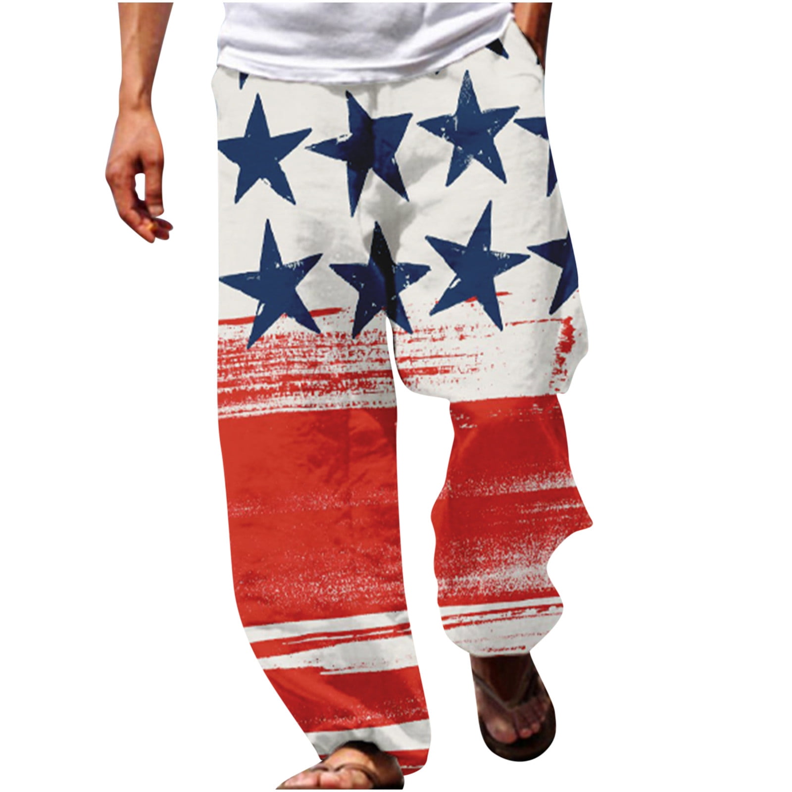VEKDONE 2023 Men's Linen Pants USA Flag Printed Casual Elastic Waist ...