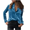 thumbnail image 1 of VEKDONE 2024 Clearance Long Sleeve Jackets for Women Solid Color Button Velvet Coat Casual Lapel Slim Outwear with Pockets Cute Velour Jacket D Blue L, 1 of 4