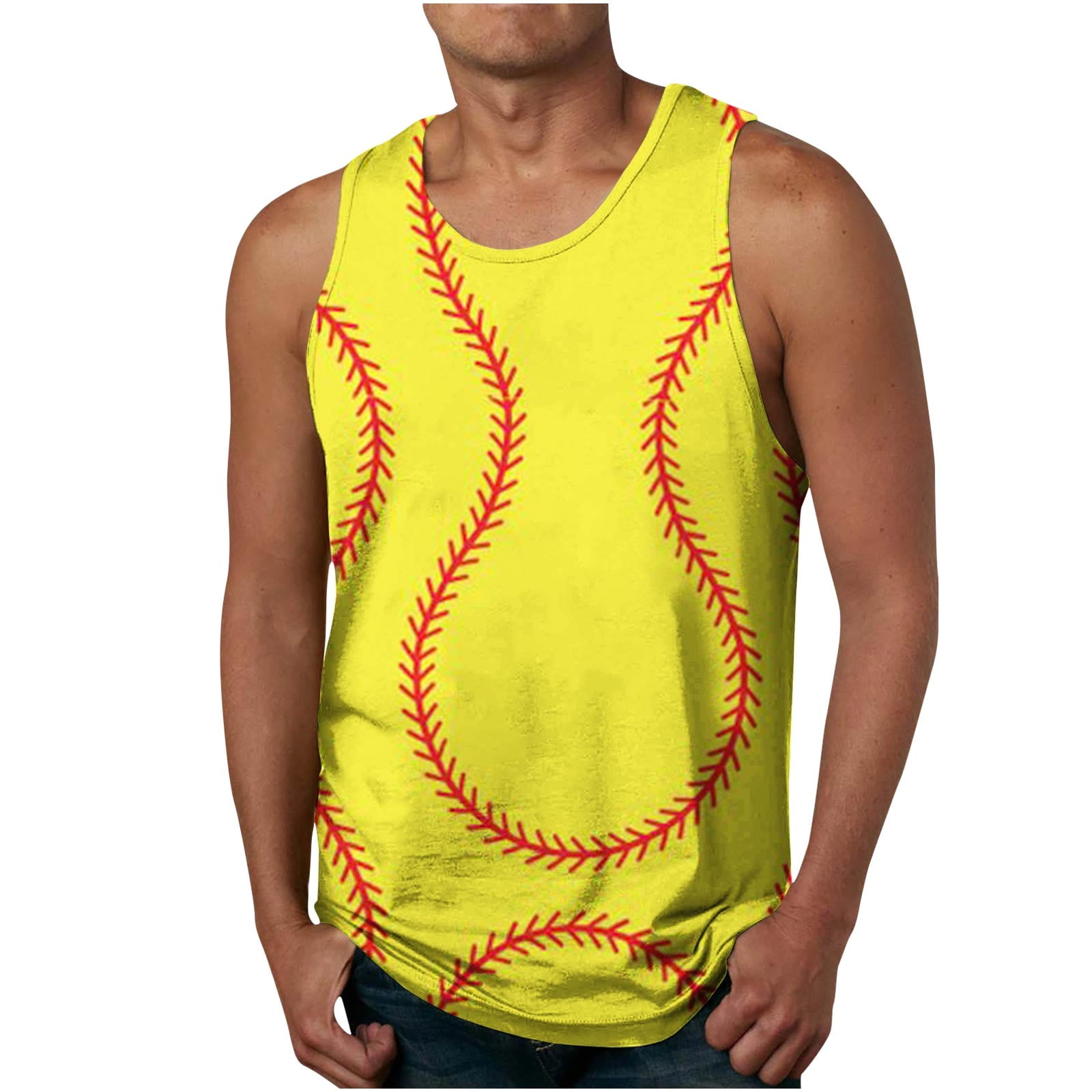 VEKDONE 2024 Clearance Mens Tanks Tops Baseball Print Gym Plus Size