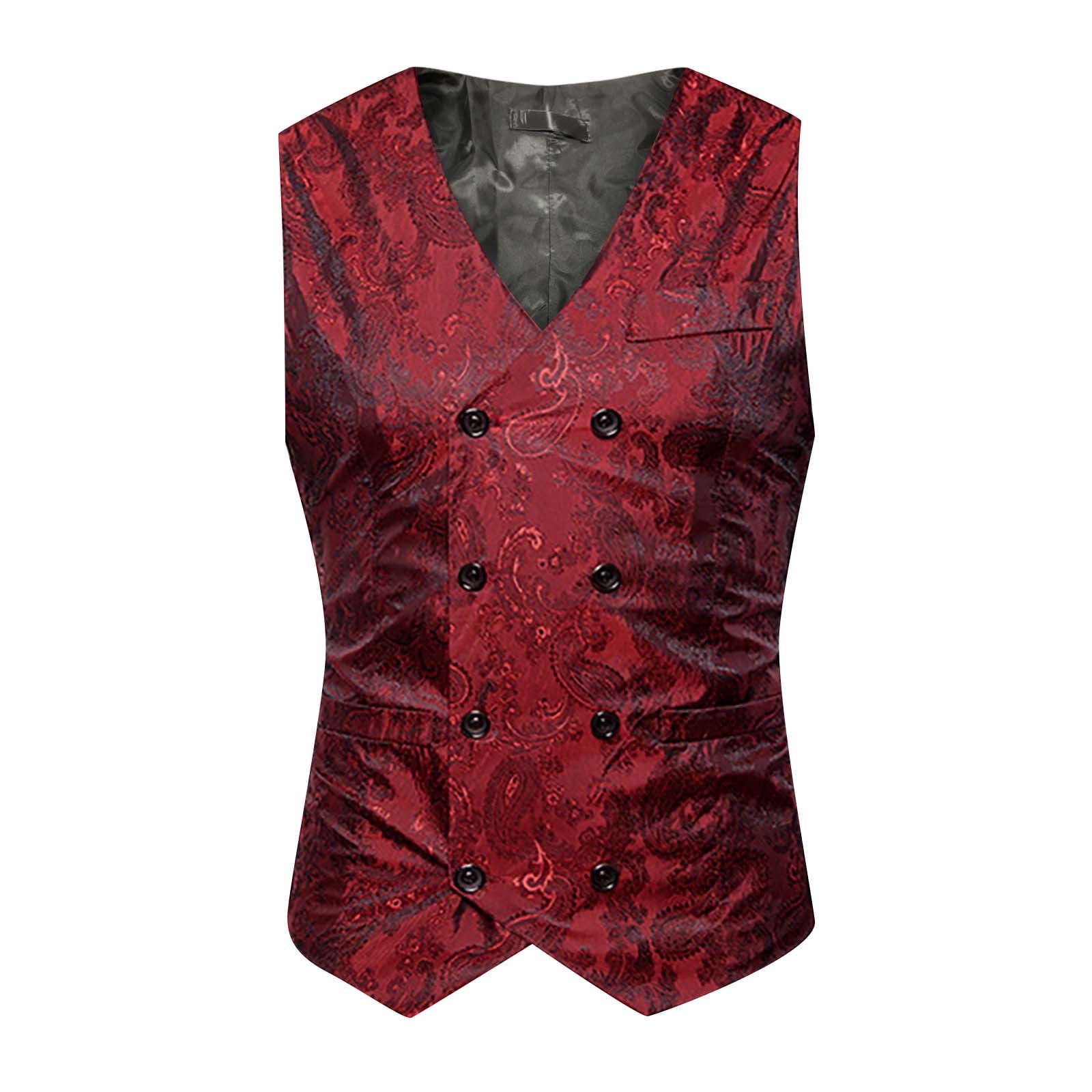 Men's Double Breasted Brocade Governor Vest - Gothic Steampunk Victorian Style Waistcoat (Brocade Gold)