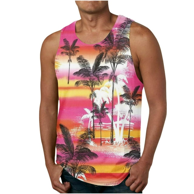 VEKDONE 2024 Clearance Plus Size Tanks Tops for Men Trendy Palm Tree ...