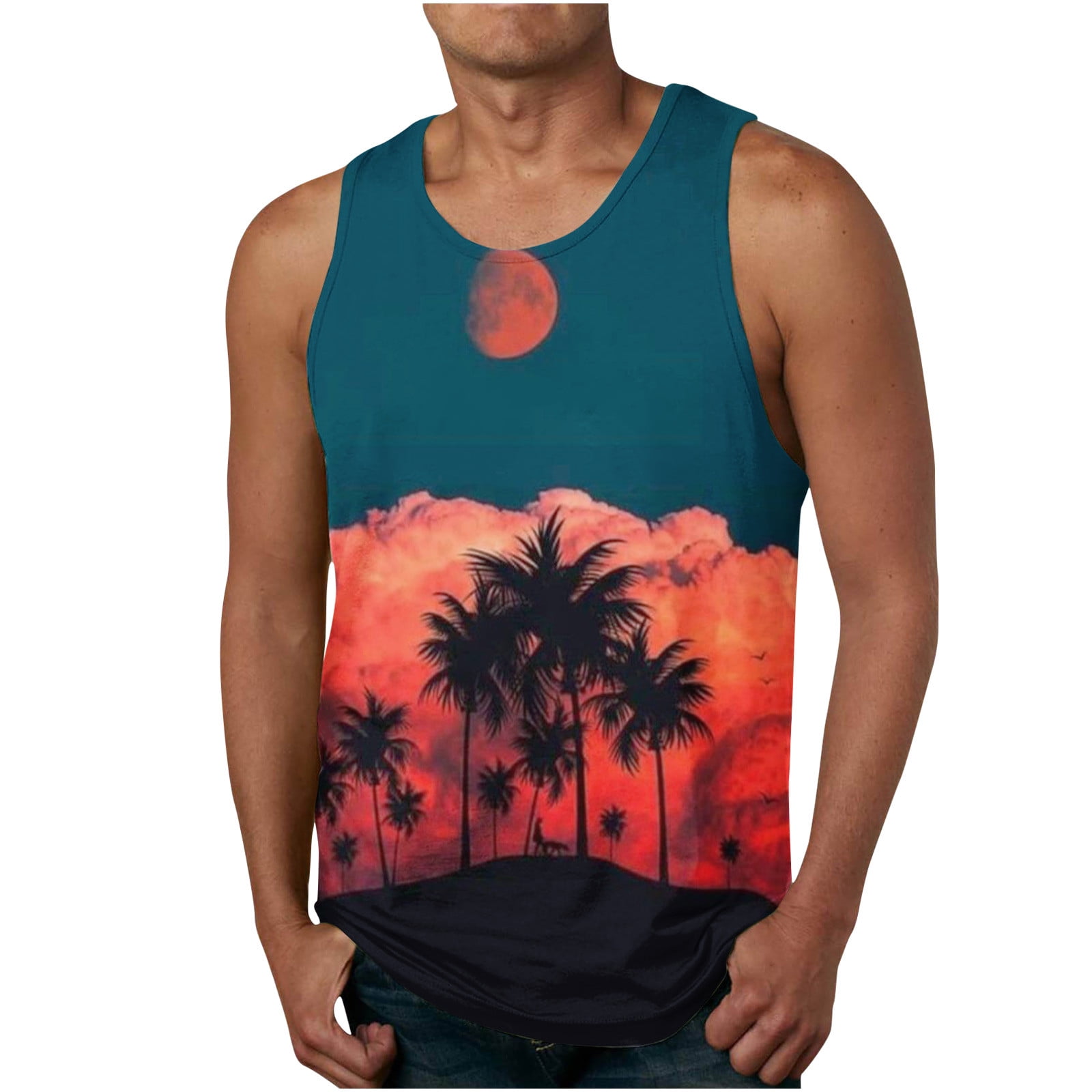 VEKDONE 2024 Clearance Plus Size Tanks Tops for Men Trendy Palm Tree ...