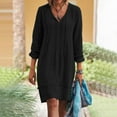 thumbnail image 1 of VEKDONE 2025 Clearance 3/4 Sleeve Cotton Linen Lounge Dress Women's Casual V-Neck Midi Dresses Bohemian Sundress Loose Beach Dress, 1 of 8