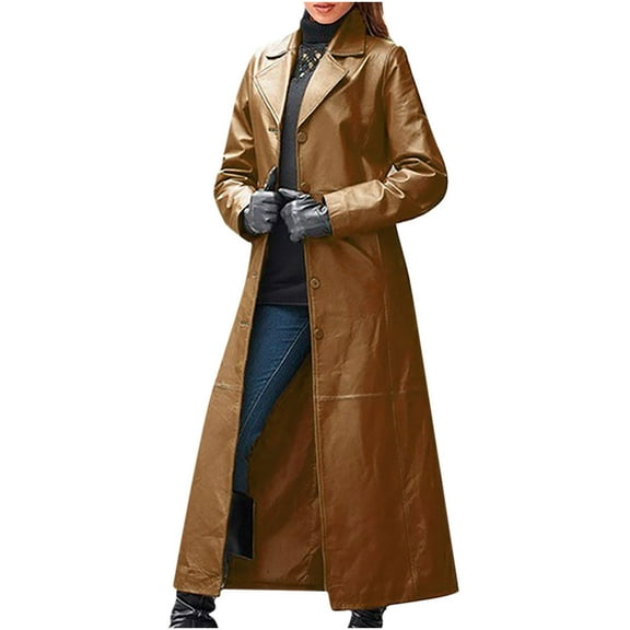 VEKDONE 2026 Extra Long Leather Jacket, Women PU Leather Long Trench Jacket Overcoat Zipper Windbreaker Tight Dress Coat Plus Size