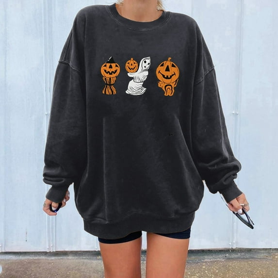 VEKDONE 2025 Clearance Halloween Sweaters For Women Crewneck Trendy Casual Vintage Pumpkin Graphic Sweatshirts Loose Fit Long Sleeve Shirts