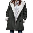 thumbnail image 1 of VEKDONE 2026 Hoodie Jackets for Women Fall Winter Thickened Plush Long Sleeve Coat with Pockets Trendy Horn Button Solid Color Warm Hooded Outwear Dark Gray XXL, 1 of 6