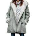 thumbnail image 1 of VEKDONE 2026 Hoodie Jackets for Women Fall Winter Thickened Plush Long Sleeve Coat with Pockets Trendy Horn Button Solid Color Warm Hooded Outwear Gray M, 1 of 1