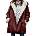 thumbnail image 1 of VEKDONE 2025 Clearance Hoodie Jackets for Women Fall Winter Thickened Plush Long Sleeve Coat with Pockets Trendy Horn Button Solid Color Warm Hooded Outwear Wine M, 1 of 6