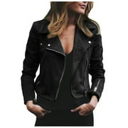 VEKDONE 2025 Clearance Leather Jacket for Women Fashion Leather Motorcycle Jacket Plus Size Faux Leather Tops Lightweight Short Jacket Coat