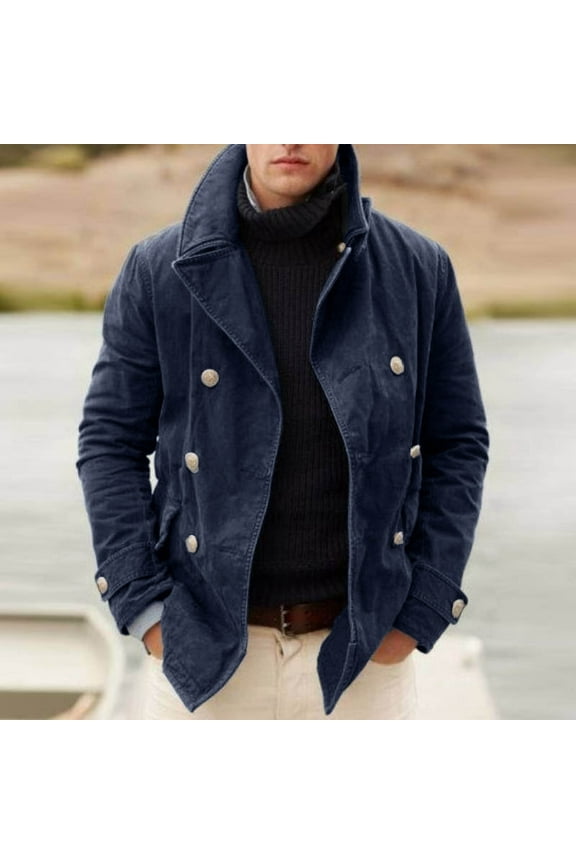 2025 Clearance Men British Style Trench Coat Vintage Notch Lapel Double-Breasted Peacoat Windproof Jacket Gentlemen Cardigan