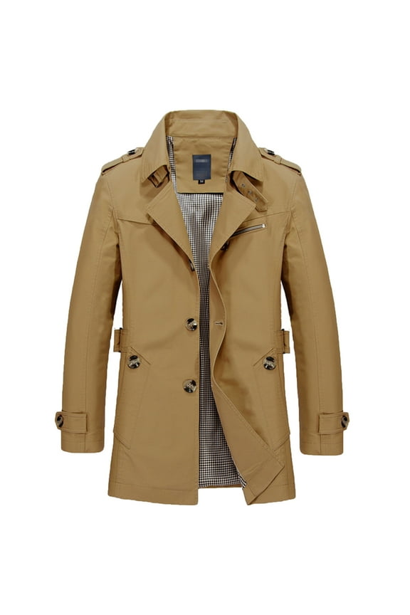 2025 Clearance Men Trench Coat Single-Breasted Windbreaker Notch Lapel Parka Casual Business Overcoat Long Jacket Pea Coat