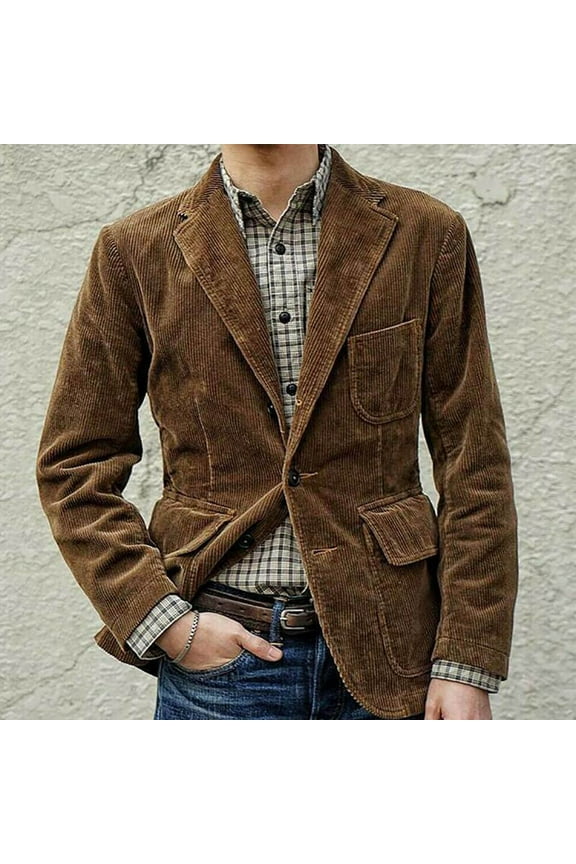2025 Clearance Men's Corduroy Sport Coat Blazer Slim Fit Blazer Jacket Casual One Button Vintage Notch Lapel Blazer Suits