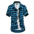 thumbnail image 1 of VEKDONE 2025 Clearance Mens Fashion Short Sleeve Flannel Shirts Slim Fit Causal Button Down Plaid Designer Shirts,Mens Western Shirts Causal Cowboy Short Sleeve, 1 of 4