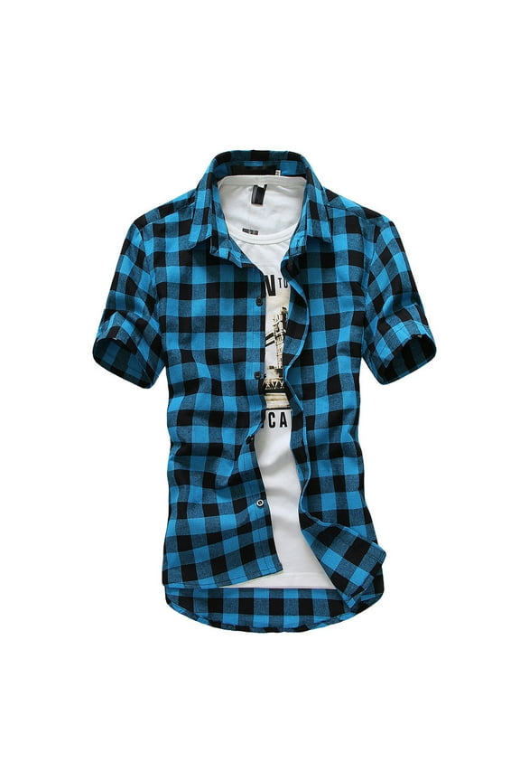 2025 Clearance Mens Fashion Short Sleeve Flannel Shirts Slim Fit Causal Button Down Plaid Designer Shirts,Mens Western Shirts Causal Cowboy Short Sleeve