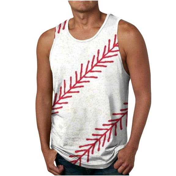 VEKDONE Mens Tanks Tops Baseball Print Gym Plus Size Blouse Sleeveless Beach Vacation Tank Top Casual Outdoor Sports Cool T-shirt White XL