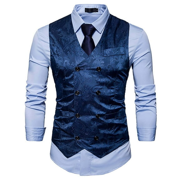 VEKDONE 2025 Clearance Mens Victorian Vest Steampunk Double Breasted Suit Vest Slim Fit Brocade Floral Waistcoat Blazer Vest
