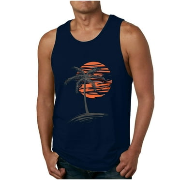 VEKDONE 2025 Clearance Palm Tree Tanks Tops for Mens Cool Printed Graphic Sleeveless Beach Vacation Tank Top Muscle Shirt for Workout Gym Jogging Dark Blue XXL